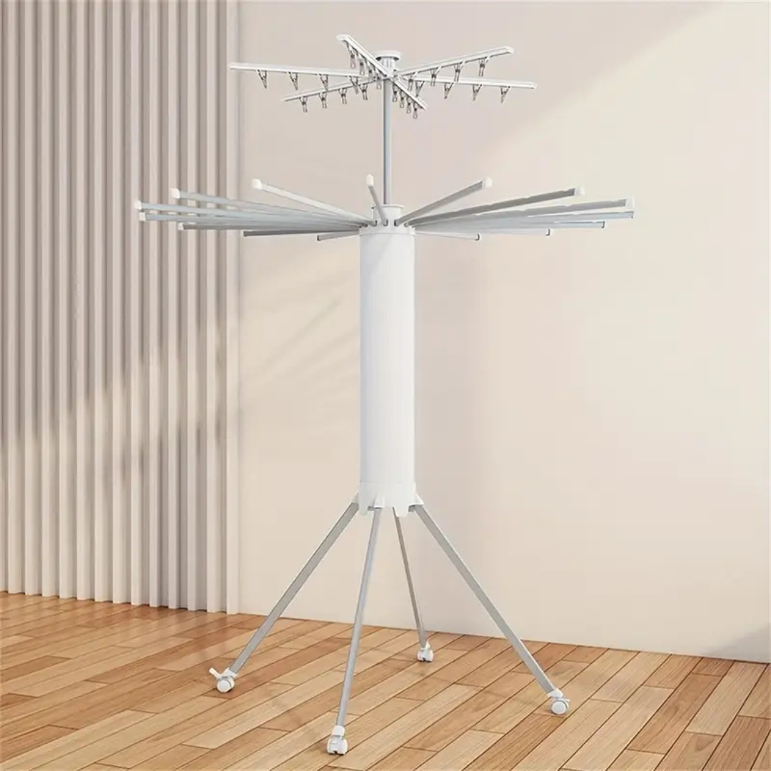 360° Rotating Laundry Drying Stand Foldable Heavy Duty Clothes Rack|منشر غسيل دوّار 360° قابل للطي وقوي التحمل