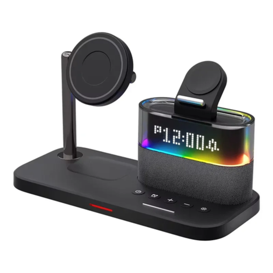 5-in-1 Magnetic Wireless Charging Station w/ Alarm Clock & Night Light  شاحن لاسلكي مغناطيسي 5×1 مع منبّه وضوء ليلي