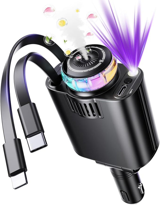 5-in-1 Starlight Car Charger – 45W Fast Charging with Multi-Cable & Air Freshener | شاحن سيارة متعدد الوظائف 5 في 1 مع إضاءة و معطر