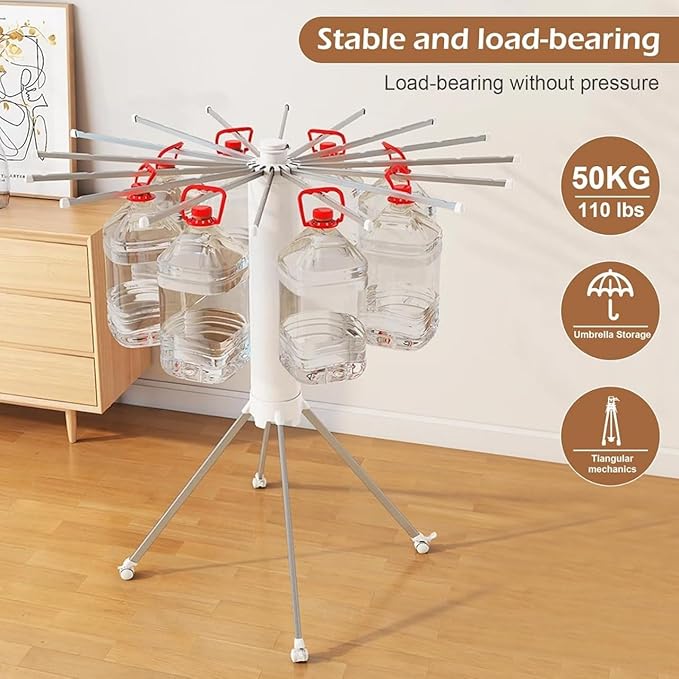 360° Rotating Laundry Drying Stand  Foldable Heavy Duty Clothes Rack|منشر غسيل دوّار 360° قابل للطي وقوي التحمل
