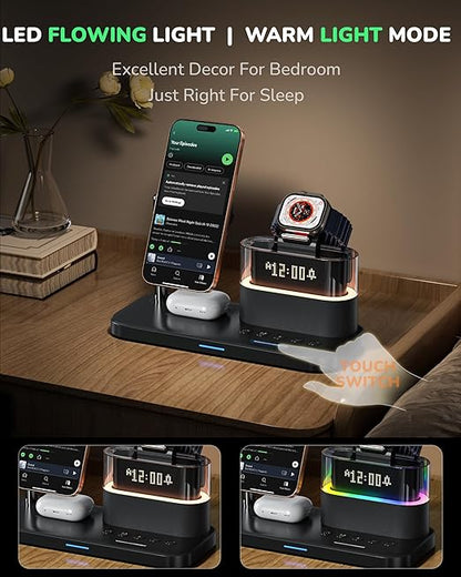 5-in-1 Magnetic Wireless Charging Station w/ Alarm Clock & Night Light  شاحن لاسلكي مغناطيسي 5×1 مع منبّه وضوء ليلي