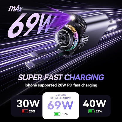 5-in-1 Starlight Car Charger – 45W Fast Charging with Multi-Cable & Air Freshener | شاحن سيارة متعدد الوظائف 5 في 1 مع إضاءة و معطر