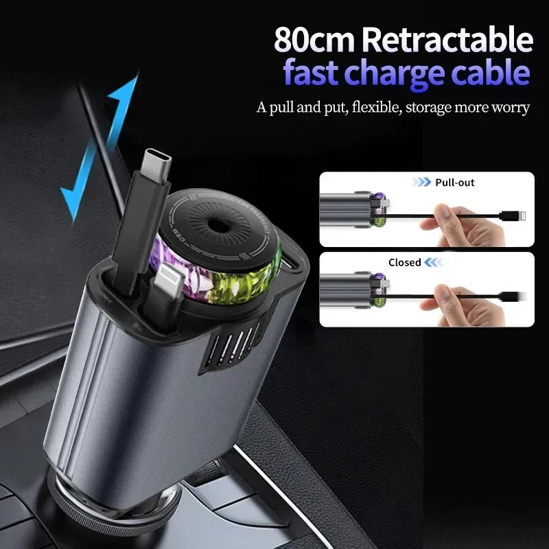 5-in-1 Starlight Car Charger – 45W Fast Charging with Multi-Cable & Air Freshener | شاحن سيارة متعدد الوظائف 5 في 1 مع إضاءة و معطر